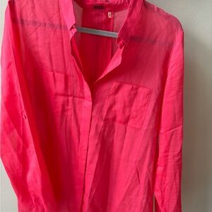 Vibrant Pink Sheer Button-Up Blouse